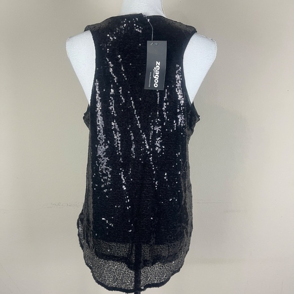 NWT Zeagoo Women Tank Top Sz Large Sequin Sheered Party Black - Picture 6 of 10